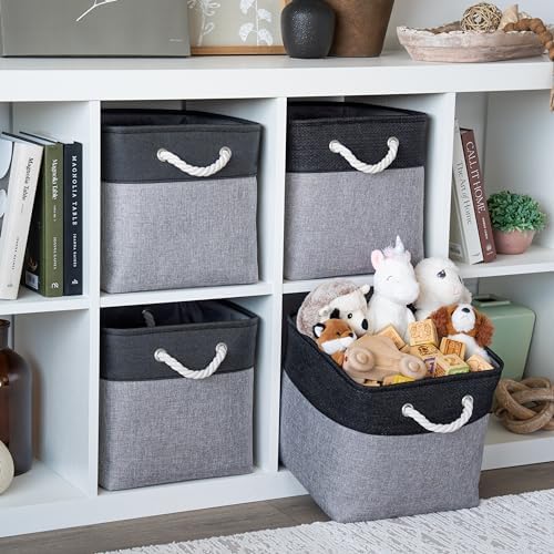 OrganiHaus 12x12 Cube Storage Bins, 4-Pack Fabric Cubes, Rope Handles - Image 3