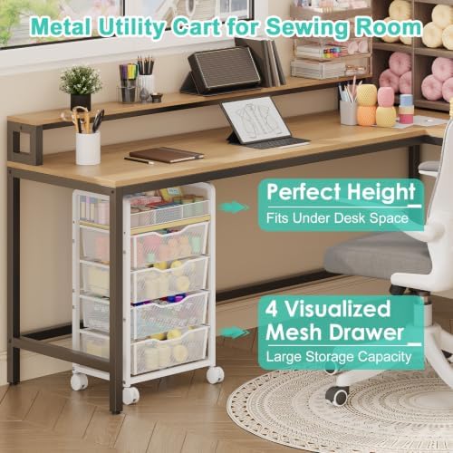 Hongtamoya Rolling Cart with 4 Drawers, Storage Cart with Dividers, White - Image 6