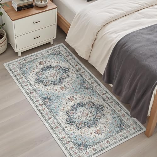Madane Washable Area Rug 2x4, Small Entryway Rugs Non-Slip, Blue - Image 3