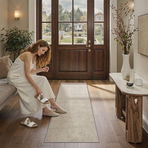 Valenrug 2x8 Hallway Runner Rug, High-Low Pile Textured Washable Rug Beige - Image 3