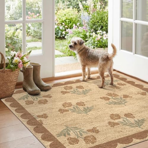 3x3 Square Floral Entry Rug, Front Door Mat Indoor Outside Entrance - Image 4