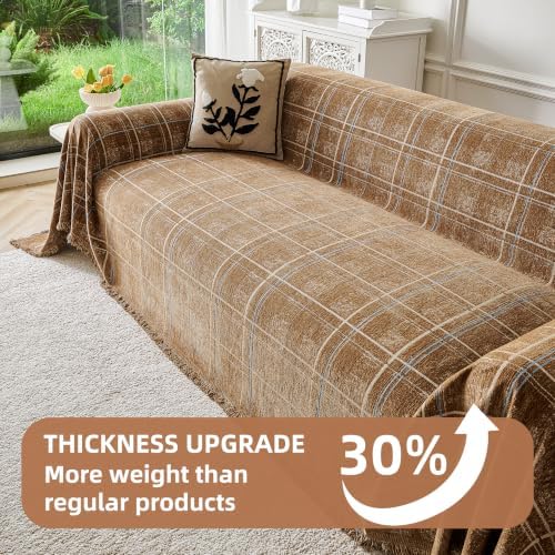 Couch Cover for Dogs Washable Sofa Cover, Sectional Couch Covers, Sofa Covers for 2 Cushion Couch, Non Slip Stripe Sofa Slipcovers Furniture Protector (Brown Checkered 71x102) - Image 5