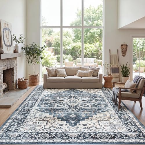 AMADA HOMEFURNISHING 9x12 Washable Area Rug, Low-Profile Large Area Rug with Non-Slip Backing & Durable Edge Binding, Vintage Large Rugs for Living Room, Bedroom & Dinning Room - Image 6
