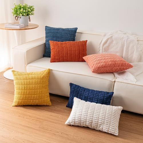 Pack of 2 Corduroy Decorative Throw Pillow Covers 18x18 Inch, Peach Pink - Image 5