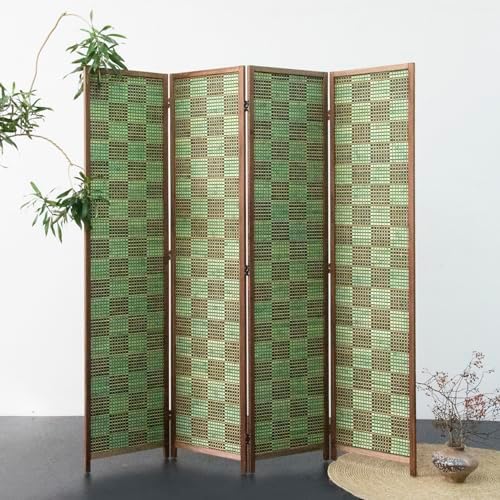 Furnnylane 4 Panel Room Divider Screen and Folding Panel Screen,Double Sided Bamboo Divider for Room Separation,Emerald Square,67" H x 63" W - Image 3