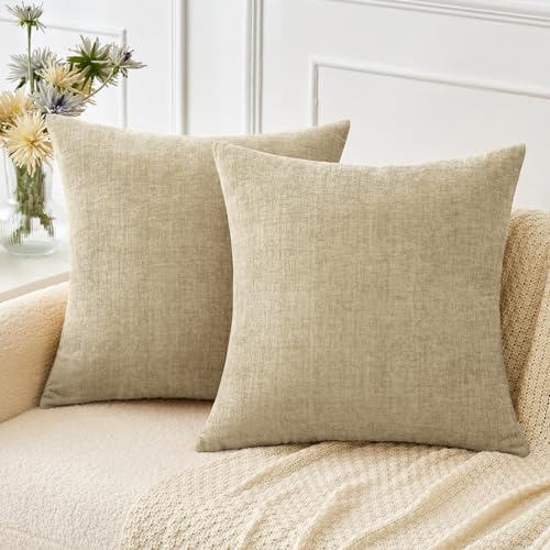 MIULEE Soft Chenille Throw Pillow Covers Beige 16x16 Inch Pack of 2 by MIULEE