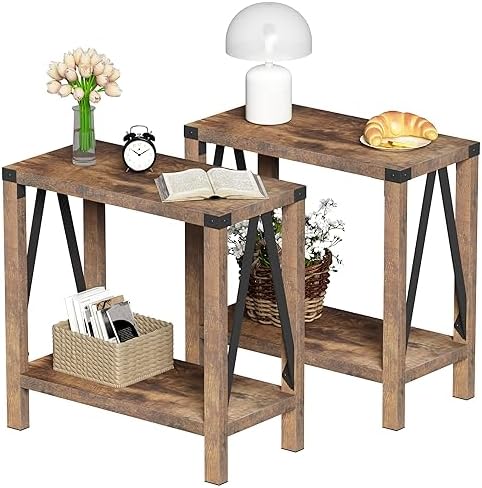ChooChoo Farmhouse End Tables Living Room Set of 2, Narrow Side Tables by ChooChoo