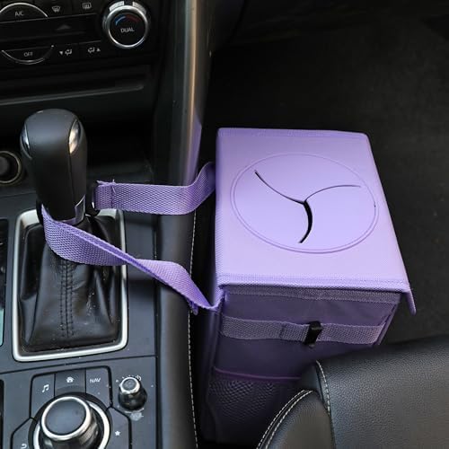 AOKJOY Car Garbage can with lid Leak Proof Vehicle Trash Can 3 Storage Pockets Hanging Waterproof car Trash Bag for SUV Purple - Image 5