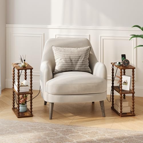 ELYKEN Narrow Side Table with Charging Station, 3-Tier Skinny Bedside Table - Image 5