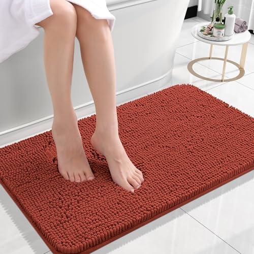OLANLY Small Bathroom Rugs 24x16, Soft Absorbent Chenille Bath Rugs, Rubber Backing Quick Dry, Machine Washable Bath Mats for Bathroom Floor, Tub and Shower, Home Decor Accessories, Rustic Terracotta - Image 3