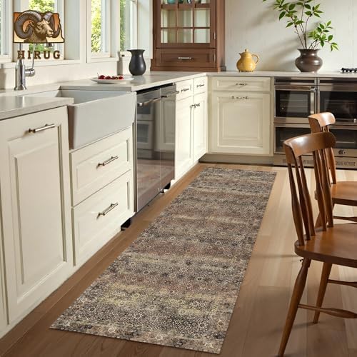 Washable Area Rug 2'6'' x 8' Vintage Traditional Persian Mat - Foldable Distressed Non-Slip Machine Washable Carpet for Living Room Bedroom Kitchen Home Decor - Umber and Slate - Image 4