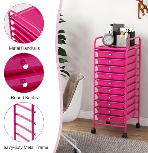 MEDIMALL 10 Drawers Rolling Storage Cart, Multipurpose Craft Storage Cart with Wheels, Mobile Tools Scrapbook Paper Organizer Cart for Office School Home Use - Image 6