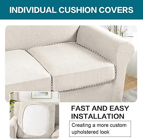 Turquoize 4 Piece Sofa Covers for 3 Cushion Couch Sofa Slipcover Soft Couch Cover for Dogs-Washable Sofa Furniture Covers with 3 Individual Large Cushion Covers, Feature Thick Fabric (XL Sofa, Ivory) - Image 5