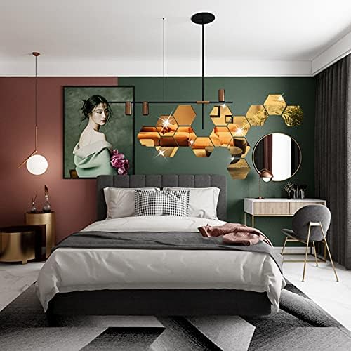 DIY Wall Decals Acrylic Mirror Sticker Set 12 Pcs, Hexagon Mirror Wall Stickers for Living Room Bedroom Decor (Gold) - Image 5
