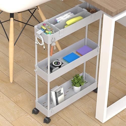 SPACELEAD 2-piece Set Slim Storage Cart 3 Tier,Bathroom Organizer Rolling Utility,Mobile Shelving Unit Slide Out for Office, Kitchen, Laundry Room & Narrow Places - Image 5