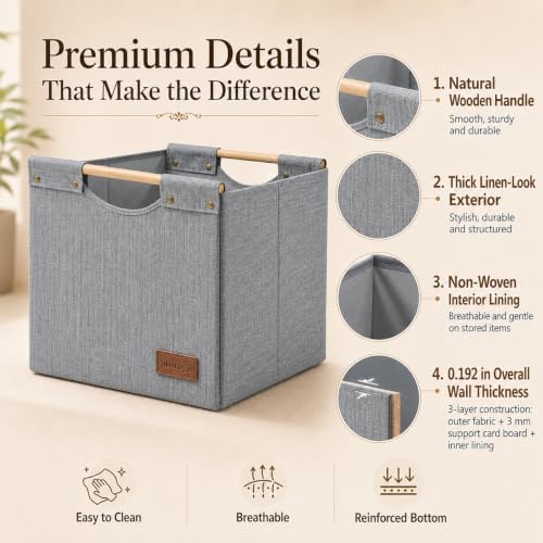 KAKAMAY Fabric Cube Storage Bin, Fits Kallax Shelf 13x15x13 2-Pack Grey - Image 3