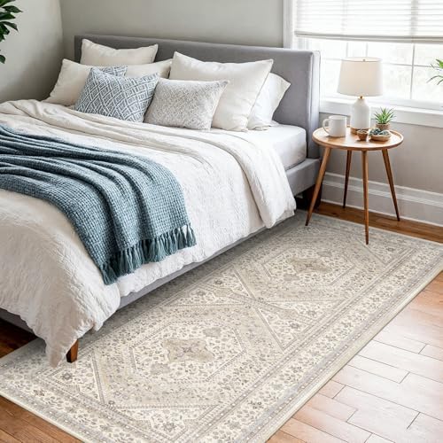 3x6 Washable Hallway Area Rug - Non-Slip Vintage Kitchen Rugs Beige Gray - Image 4