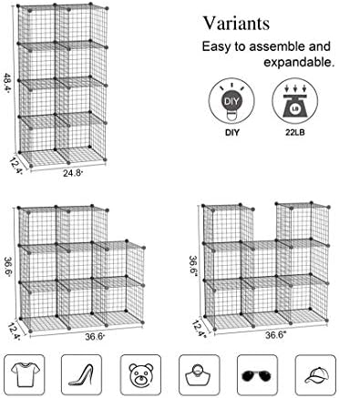 C&AHOME Wire Cube Storage, 8-Cube Organizer Metal C Grids Storage, Storage Bins Shelving, Modular Book Shelf, DIY Closet Cabinet Ideal for Living Room, Home, Office 24.8" L x 12.4" W x 48.4" H Black - Image 3
