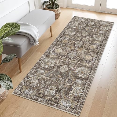 RUGSURE Washable Area Rugs - Perfect for Living Room, Bedroom, Kids Room, Nursery - Stain & Water Resistant Non-Slip, Pet & Child Friendly, Vintage Tribal Area Rugs (Ivory, 2'6'' x 8') by RUGSURE