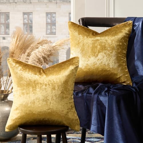 GIGIZAZA Gold Velvet Pillow Covers 16x16 Decorative Pillows Pack of 2 by GIGIZAZAFocusingonhomedecoration