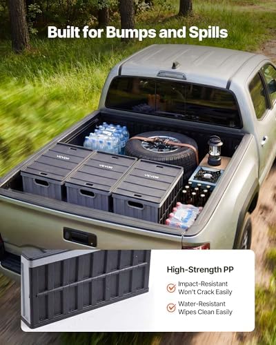 VEVOR Plastic Collapsible Storage Bins with Lids, 65L 3 Packs, Stackable Folding Storage Crates with Handles, Holds 84 lbs Per Bin, Heavy Duty Containers, Space-Saving Baskets, for Home Organizing - Image 6