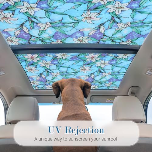 rabbitgoo Stained Glass Window Privacy Film, Blue Lily, 17.5" X 157.4" - Image 3