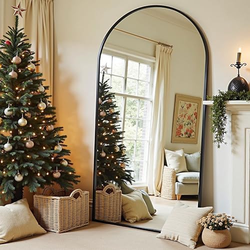 81''x41'' Oversized Full Length Mirrors, Arched Floor Mirror with Stand, Full Body Large Standing Mirror/Leaning/Hanging Wall Mounted for Living Room, Bedroom, Black - Image 3