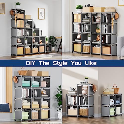 Mavivegue Book Shelf, 16 Cube Storage Organizer, DIY Bookcase, Metal Cube Bookshelf,Tall Book case for Bedroom, Living Room,Office,Closet Storage Organizer, Grey Cubicle Storage Rack - Image 4