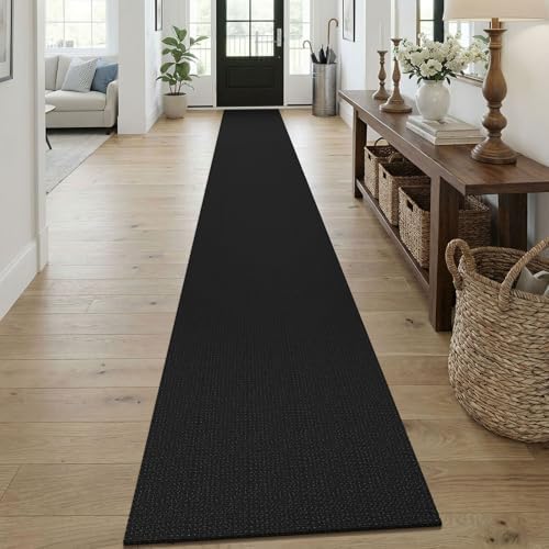 KOZYFLY Black 2x18 Runners Rugs for Hallway, Extra Long Washable Runner Rug, Woven Non Slip Kitchen Runner, Cotton Entryway Rug, Floor Carpet for Entry, Aisle, Hall, Black/Dark Grey by KOZYFLY