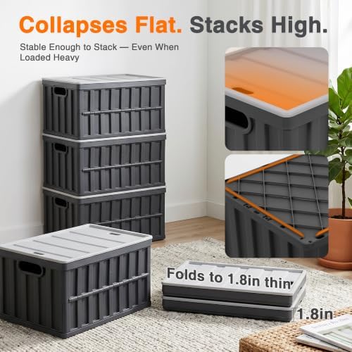 Citylife 64L Collapsible Storage Bins with Lids Plastic Storage Containers for Organizing Stackable Storage Box Large Heavy Duty Utility Crates, 4 Packs - Image 6