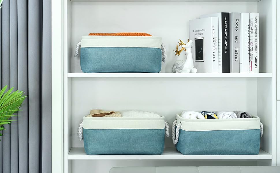TheWarmHome Fabric Storage Bin with Handles,Storage Basket for Home Storage and Organization, Shelf Basket with Cover for Living Room Bedroom Closet（White & Green Medium 13.8L×9.8W×6.7H - Image 2