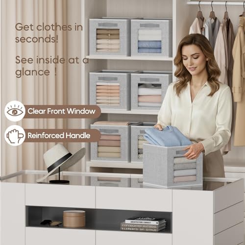 Homsorout Foldable Storage Cubes - Cubby Storage Organizer with Window, Decorative Fabric Bins for Clothes Storage, Closet Organizers for Shelves, 11inch, Set of 8, Light Grey - Image 2