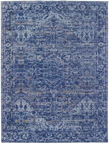 ReaLife Rugs Machine Washable Area Rug Runner - Living Room Bedroom Bathroom Kitchen Entryway Office - Padded Low Pile Stain Resistant Premium - Boho Vintage Traditional - Lyle - Blue 3' x 5' - Image 3
