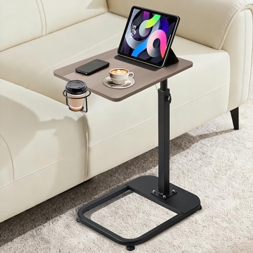 facka Adjustable Gray TV Tray Table with Rounded Metal Corners, C-Shaped Snack Table for Couch, Sofa, Bed or Chair, Small Space Side Table for Eating, Dinner, or Laptop Use by Facka