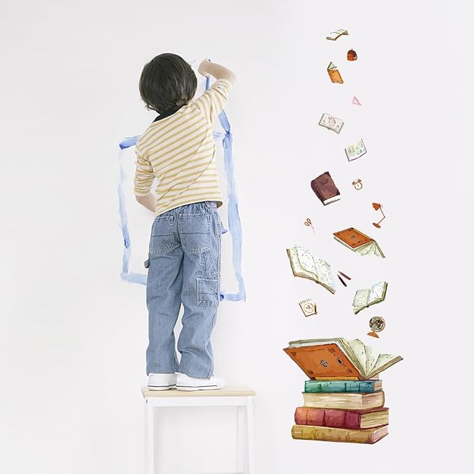SUPERDANT Magic Book Wall Decals Stickers with Flying Book School Bag Scissors for Bedroom Wall Mural Ruler Globe Decor for Library Reading Room Classroom Wallpaper Decor Birthday Gift Back to School - Image 4