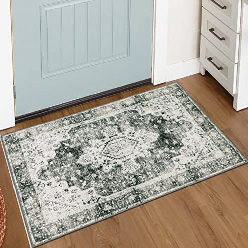 Moynesa Ultra-Thin Washable Area Rug - 2x3 Small Grey Front Door Rug Kitchen Mat, Non Slip Non Shedding Pet Friendly Bathroom Carpet for Office Laundry Powder Room Bedside Hardwood Floor by Moynesa