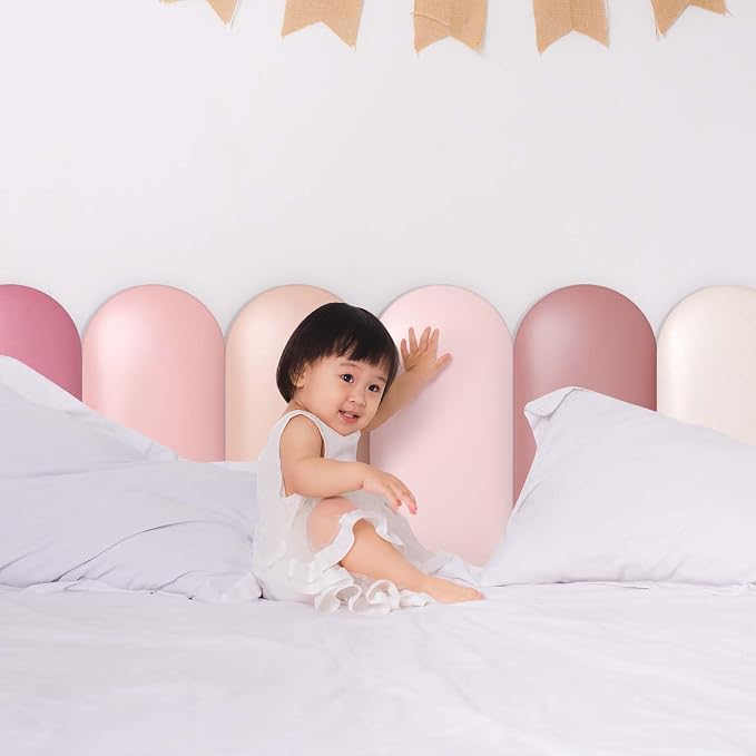 Jetec 6 Pcs Kids Wall Padding Panels, 1.18 Inch Thick Foam Wall Protector, 15.75 x 7.87 Inch Soft 3D Pink Safety Panels for Nursery & Playroom - Image 6
