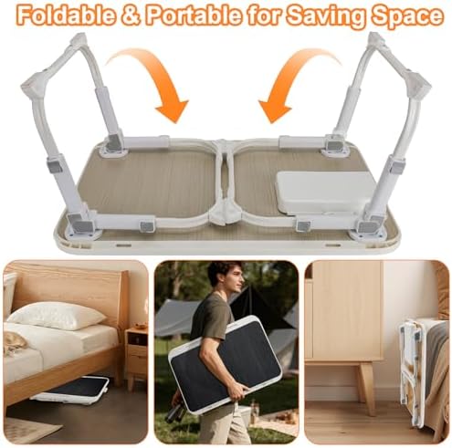 Laptop Desk for Bed, Adjustable Height Laptop Bed Table, Foldable Lap Desk with USB Charge Port, Desktop Card Slot, Side Drawer, Book Shelf, Portable Lap Tray for Eating Reading Working Sofa & Floor - Image 7