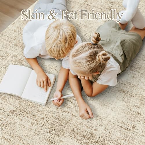 Soalmost 6x9 Area Rug for Living Room Washable Non-Slip Rugs Light Brown - Image 5