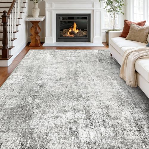 RELEANY Washable 8'x10' Abstract Area Rug for Living Room Gray White - Image 4