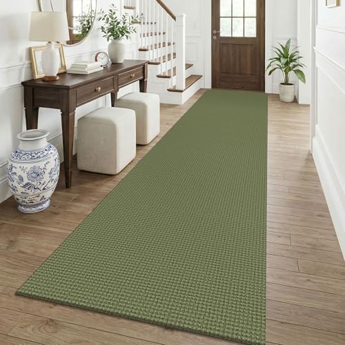 KOZYFLY Cotton 3x12 Runners Rugs for Hallway, Long Washable Runner Rug, Woven Non Slip Kitchen Runner, Braided Entryway Rug, Floor Carpet for Entry, Aisle, Hall, Olive Green/Earthy Green by KOZYFLY