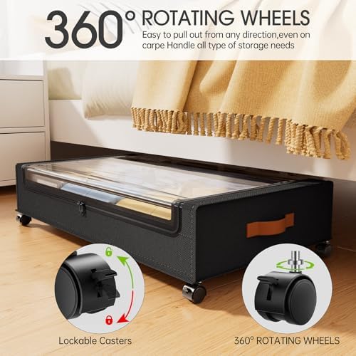 Yecaye 4 Pack Under Bed Storage with Wheels, Under Bed Storage Containers with Lids, Large Under Bed Rolling Storage with Clear Window & Label, Rolling Drawers for Clothes, Blankets, Books - Image 4