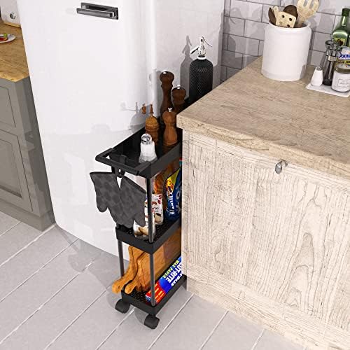 Simple Houseware 3-Tier Slim Rolling Cart w/Handle 5.5" Wx27.5 H, Black - Image 4