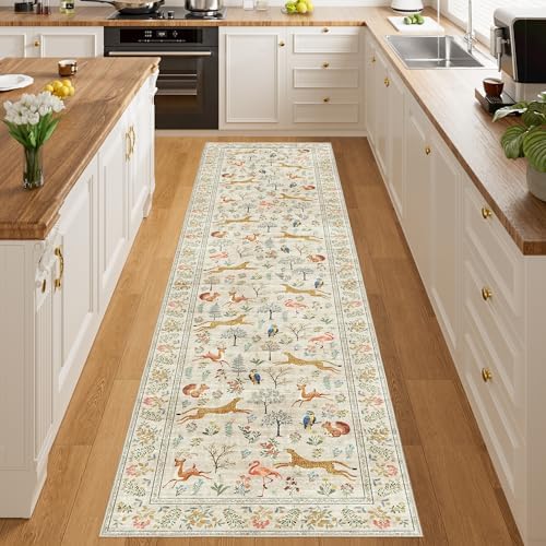 DUKINO 2x8 Washable Runner Rug, Non Slip Animal Kitchen Runner Rug, Beige - Image 5