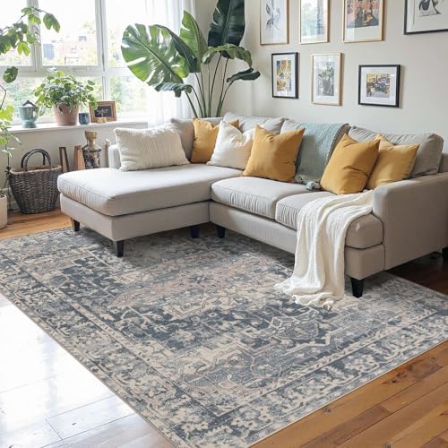 Rugxara Blue 4x6 Area Rug Washable Rug for Living Room Bedroom Office by Rugxara