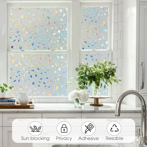 Coavas Stained Glass Window Privacy Film, 3D Rainbow, Pure 35.4"x157.5" - Image 2