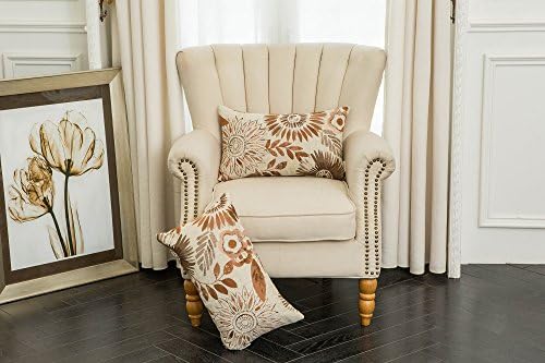 Mika Home Pack of 2 Decorative Oblong Rectangular Throw Pillow Cover Cushion Cases for Chair,Sunflower Pattern,12x20 Inches, Brown Cream - Image 2