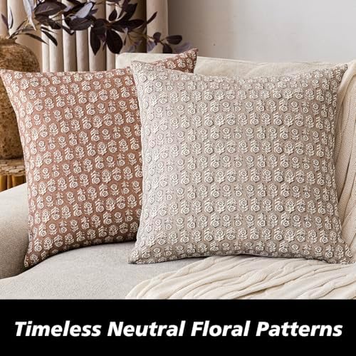Foindtower Floral Print Throw Pillow Covers 24×24 Inch,Light Orange Brown - Image 4