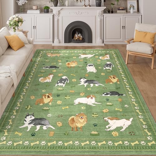 DUKINO 6x9 Washable Dog Area Rug for Living Room Non Slip, Green by DUKINO