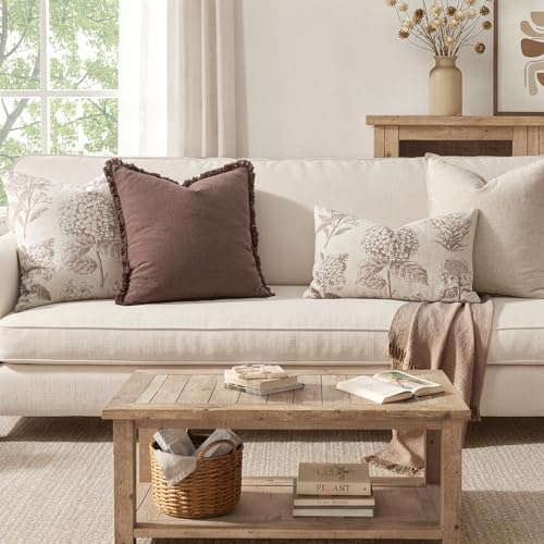 Set of 2 Lumbar Floral Pillow Covers 12x20 Inch Light Camel - Image 3
